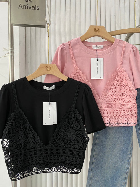 MATINEE Attached Lace Crop T-Shirts